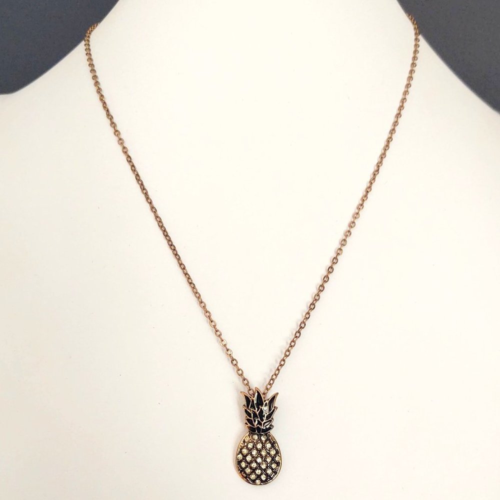 Enamel pineapple pendant necklace with crystal detail
